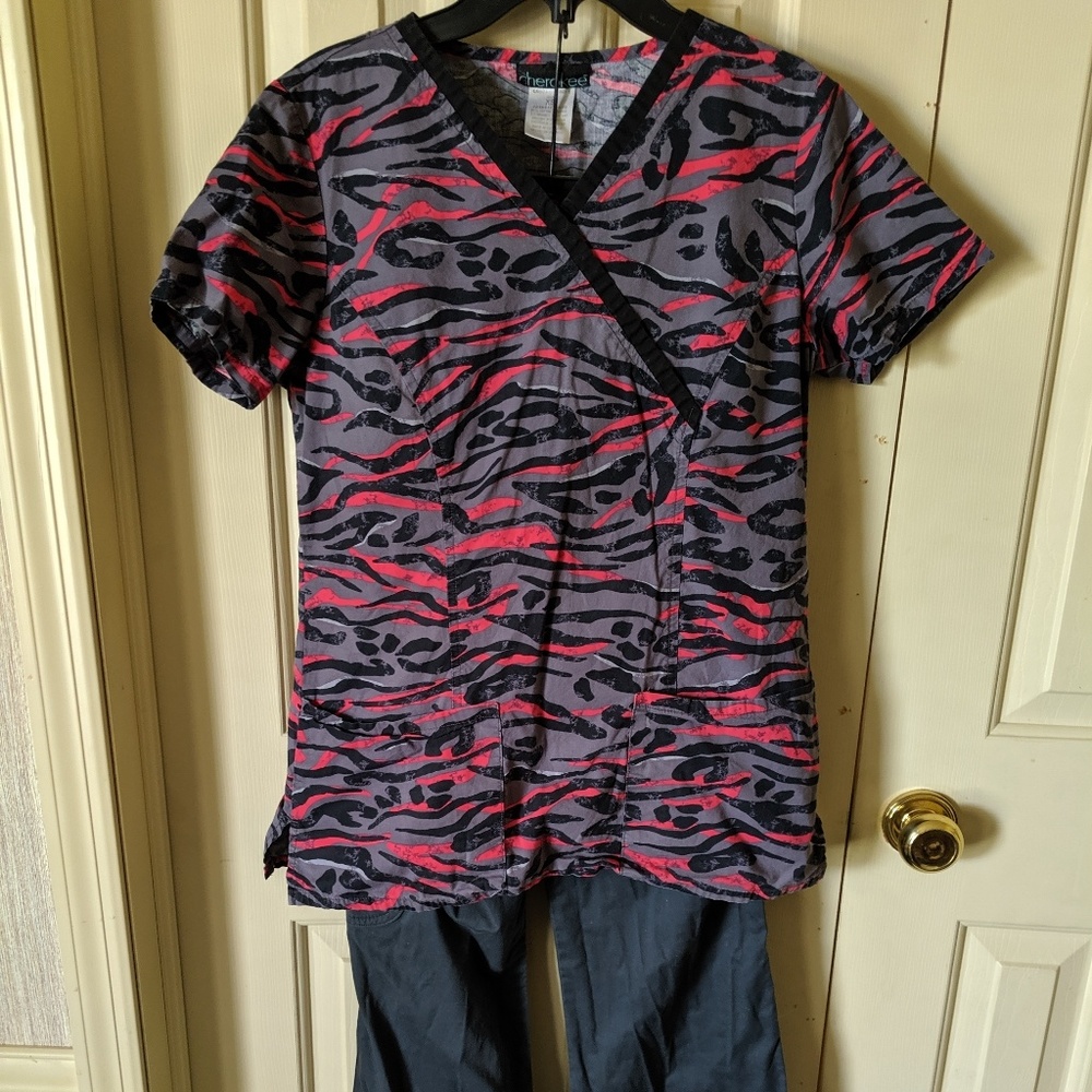 Pink zebra scrub set